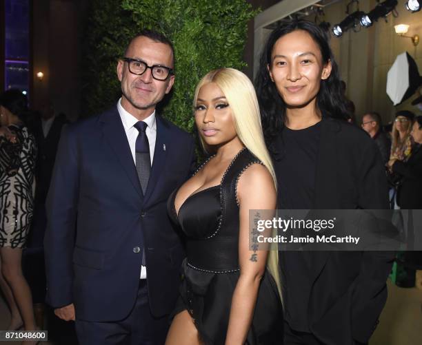 Steven Kolb, Nicki Minaj and Alexander Wang attend the 14th Annual CFDA/Vogue Fashion Fund Awards at Weylin B. Seymour's on November 6, 2017 in the...