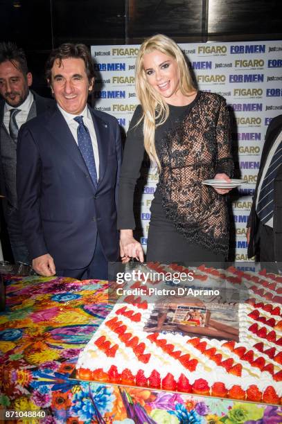 Urbano Cairo and Ria Antoniou attend For Men Magazine 2018 calendar presentation on November 6, 2017 in Milan, Italy.