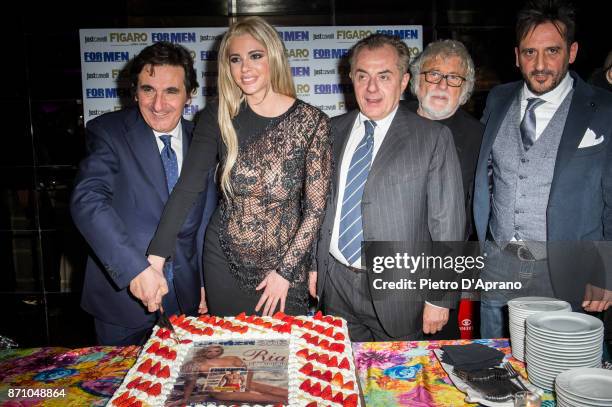 Urbano Cairo, Ria Antoniou, Andrea Biavardi, Roberto Rocco and Pietro Pizzi attend For Men Magazine 2018 calendar presentation on November 6, 2017 in...