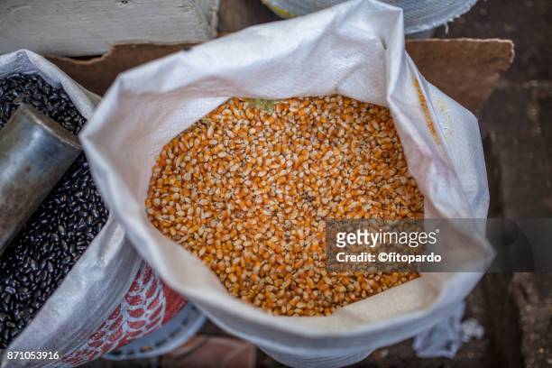 cut corn inside a bag for selling in the food market - sweetcorn stock pictures, royalty-free photos & images