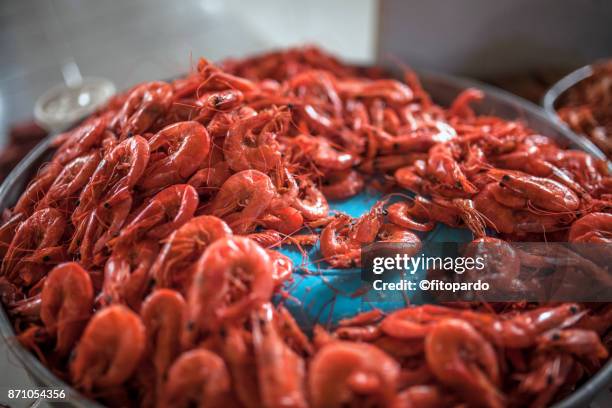 selling shrimp in the popular fish market - san cristobal stock pictures, royalty-free photos & images