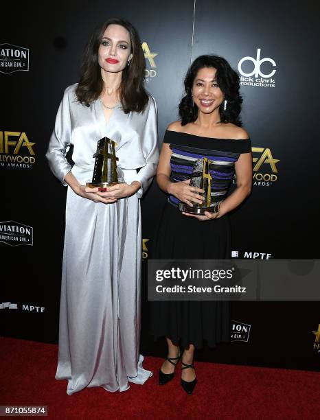 Angelina Jolie, Loung Ung arrives at the 21st Annual Hollywood Film Awards at The Beverly Hilton Hotel on November 5, 2017 in Beverly Hills,...