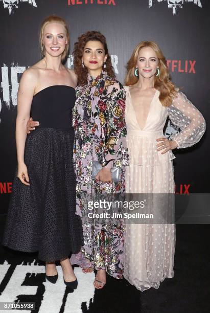 Actresses Deborah Ann Woll, Amber Rose Revah and Jaime Ray Newman attend the "Marvel's The Punisher" New York premiere at AMC Loews 34th Street 14...