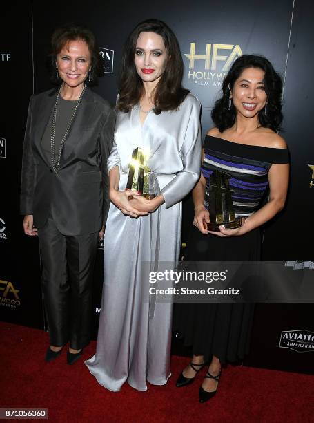 Angelina Jolie, Loung Ung, Jacqueline Bisset arrives at the 21st Annual Hollywood Film Awards at The Beverly Hilton Hotel on November 5, 2017 in...