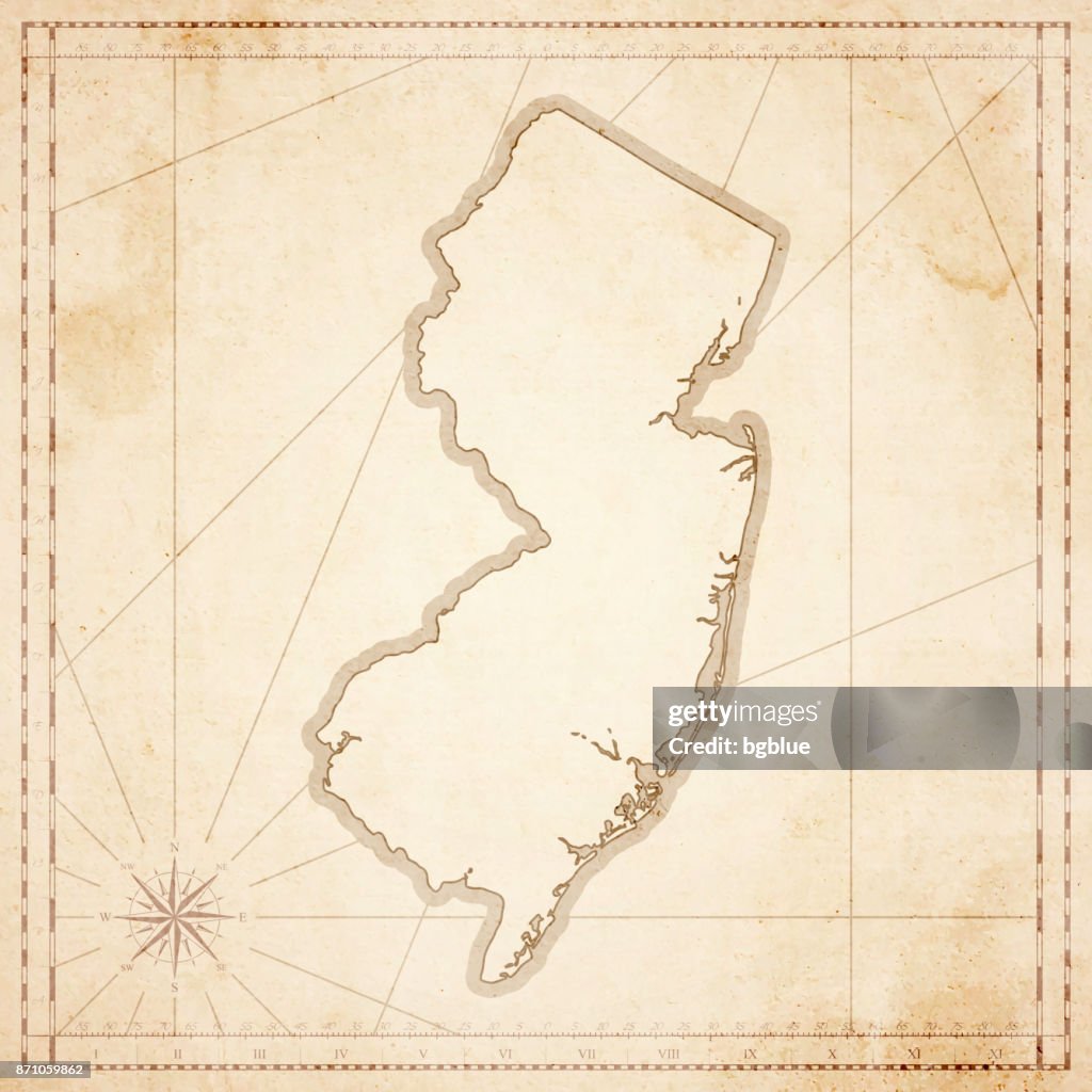 New Jersey map in retro vintage style - old textured paper