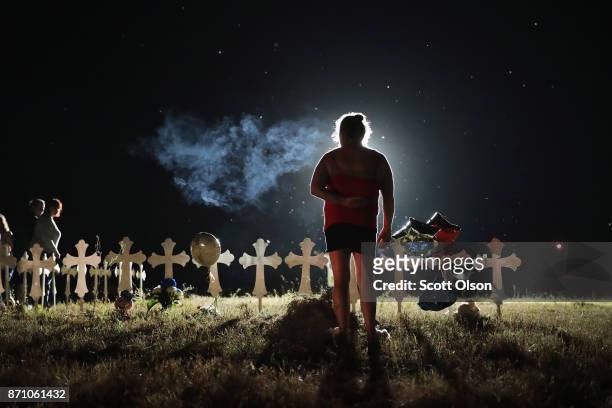 Twenty-six crosses stand in a field on the edge of town to honor the 26 victims killed at the First Baptist Church of Sutherland Springs on November...