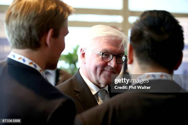 German President Frank-Walter Steinmeier meets guests at the German and New Zealand Chamber of Commerce in the PWC Building on November 7, 2017 in...