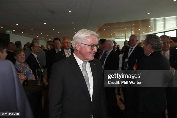 German President Frank-Walter Steinmeier arrives at the German and New Zealand Chamber of Commerce in the PWC Building on November 7, 2017 in...