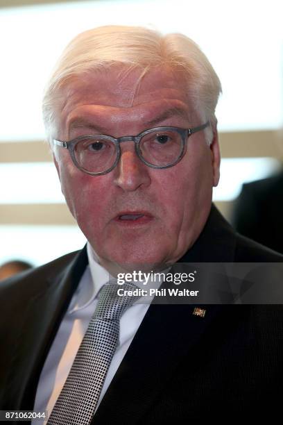 German President Frank-Walter Steinmeier speaks to guests at the German and New Zealand Chamber of Commerce in the PWC Building on November 7, 2017...