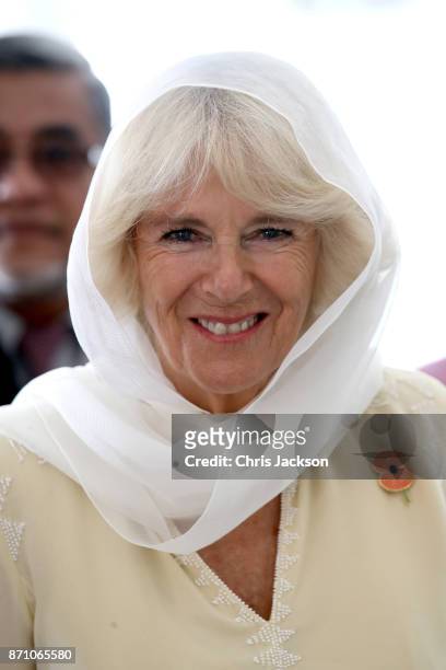 Camilla, Duchess of Cornwall arrives at the Kapitan Keling Mosque on November 7, 2017 in George Town, Penang, Malaysia. Prince Charles, Prince of...