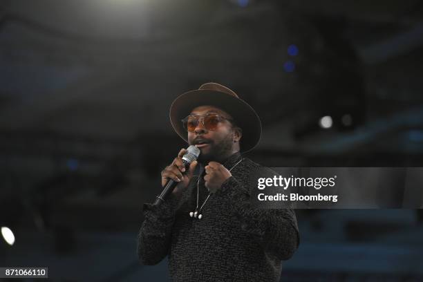 Will.I.Am, chief creative officer of 3d Systems Corp., speaks during the DreamForce Conference in San Francisco, California, U.S., on Monday, Nov. 6,...