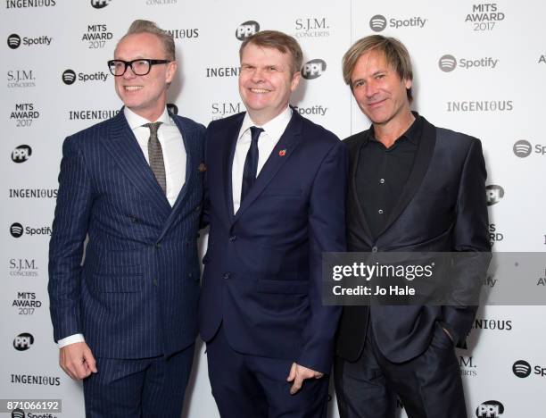 Gary Kemp, Rob Stringer, Steve Norman attending the 26th annual Music Industry Trust Awards held at The Grosvenor House Hotel on November 6, 2017 in...