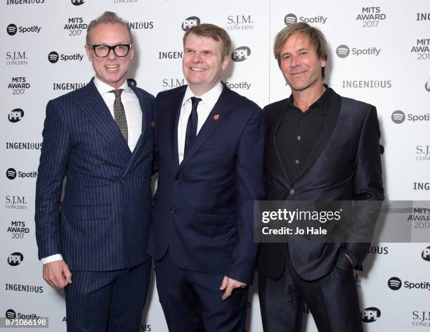 Gary Kemp, Rob Stringer, Steve Norman attending the 26th annual Music Industry Trust Awards held at The Grosvenor House Hotel on November 6, 2017 in...