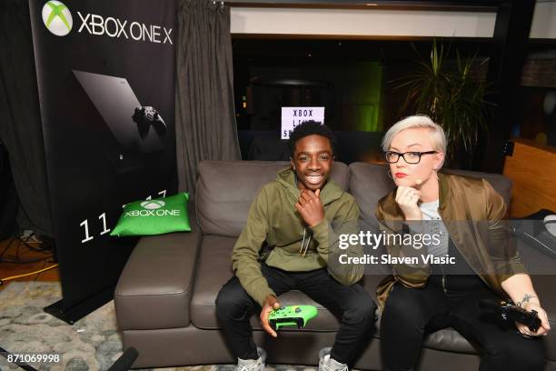 Caleb McLaughlin and Kate Yeager attend as Liam Payne, Chloe Grace Moretz, Brooklyn Beckham and Caleb McLaughlin Host Xbox One x VIP Event & Xbox...