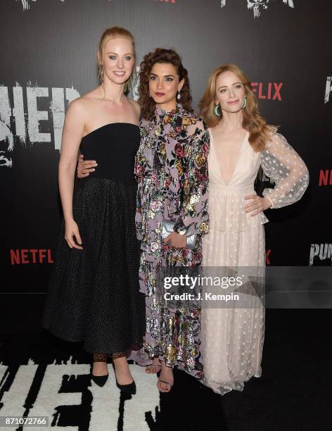 Actress's Deborah Ann Woll, Amber Rose Revah and Jaime Ray Newman attend the "Marvel's The Punisher" New York Premiere on November 6, 2017 in New...