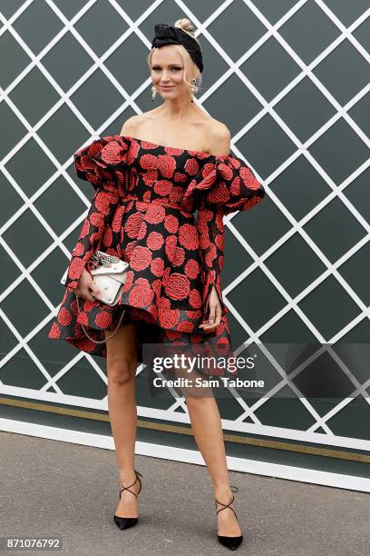 Jane Scandizzo poses on Melbourne Cup Day at Flemington Racecourse on November 7, 2017 in Melbourne, Australia.