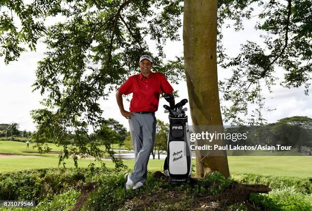 Arjun Atwal of India poses for a photo during practice for the Resorts World Manila Masters at Manila Southwoods Golf and Country Club on November 7,...