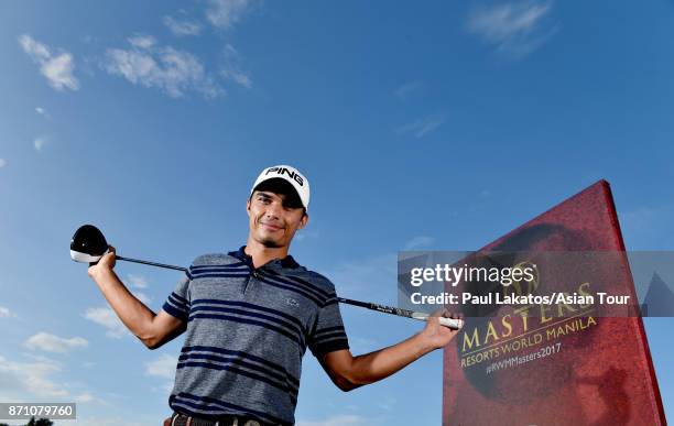Ajeetesh Sandhu of India poses for a photo during practice for the Resorts World Manila Masters at Manila Southwoods Golf and Country Club on...
