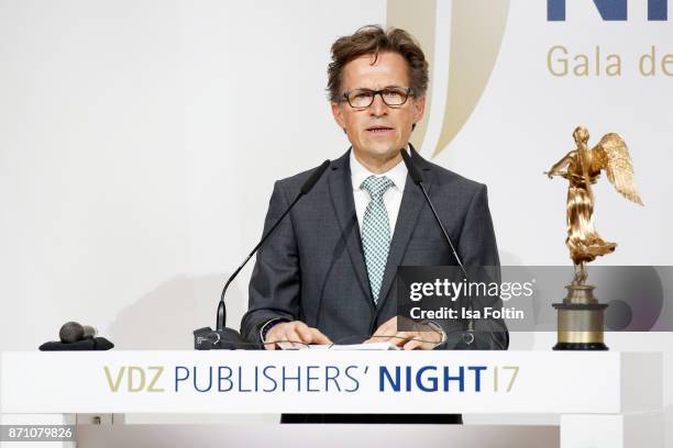 Award winner Markus Mosa during the VDZ Publishers' Night at Deutsche Telekom's representative office on November 6, 2017 in Berlin, Germany.