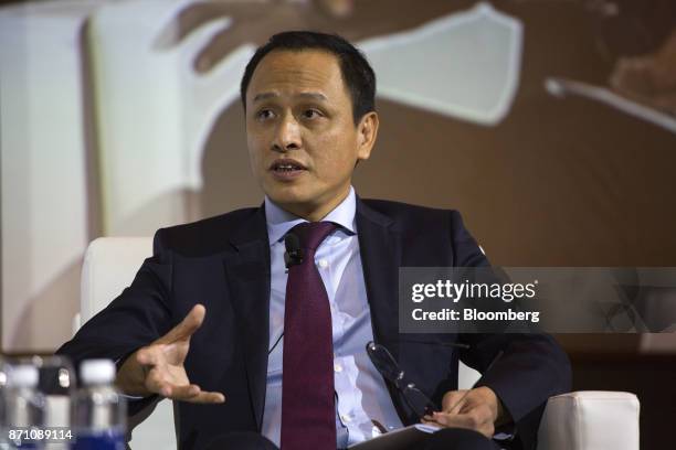 Le Hong Ha, executive vice president of Vietnam Airlines JSC, speaks during the CAPA Asia Aviation and Corporate Travel Summit in Singapore, on...