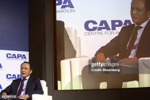 Le Hong Ha, executive vice president of Vietnam Airlines JSC, speaks during the CAPA Asia Aviation and Corporate Travel Summit in Singapore, on...