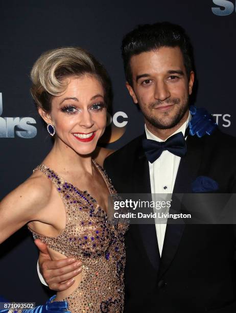 Violinist Lindsey Stirling and dancer Mark Ballas pose at "Dancing with the Stars" season 25 at CBS Televison City on November 6, 2017 in Los...