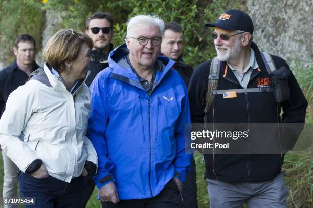 German President Frank-Walter Steinmeier and wife Elke Buedenbender take a tour of Zealandia wildlife park with Chris Gee November 7, 2017 in...