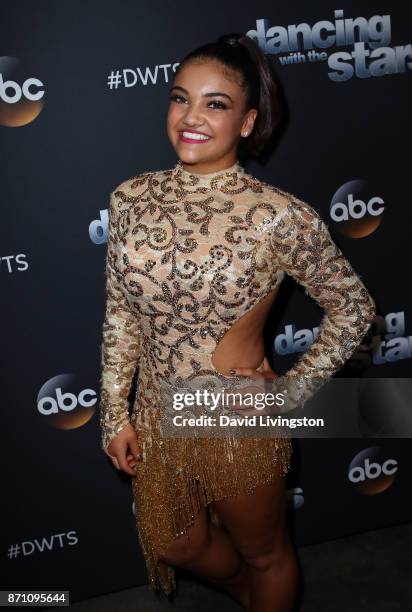 Olympian Laurie Hernandez poses at "Dancing with the Stars" season 25 at CBS Televison City on November 6, 2017 in Los Angeles, California.