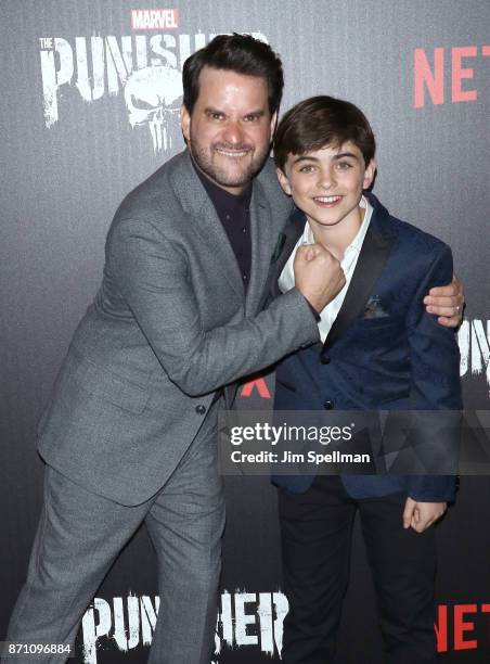 Actors Michael Nathanson and Aidan Pierce Brennan attend the "Marvel's The Punisher" New York premiere at AMC Loews 34th Street 14 theater on...