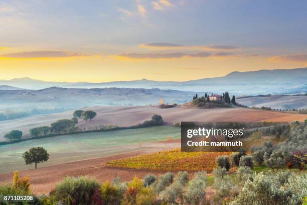 paisaje de toscana, italia - val dorcia fotografías e imágenes de stock