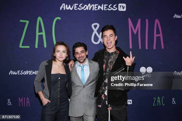 Alexis G. Zall, Jason Pearlman, and Kian Lawley attend the "Zac & Mia" premiere event at Awesomeness HQ on November 6, 2017 in Los Angeles,...