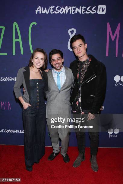 Alexis G. Zall, Jason Pearlman, and Kian Lawley attend the "Zac & Mia" premiere event at Awesomeness HQ on November 6, 2017 in Los Angeles,...