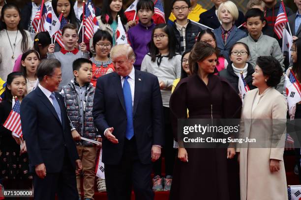 South Korean President Moon Jae-In ,U.S. President Donald Trump, U.S. First Lady Melania Trump and South Korean first lady Kim Jung-Sook attend the...