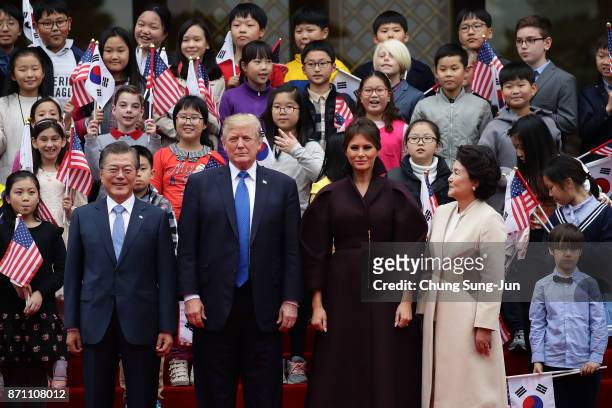 South Korean President Moon Jae-In ,U.S. President Donald Trump, U.S. First Lady Melania Trump and South Korean first lady Kim Jung-Sook attend the...