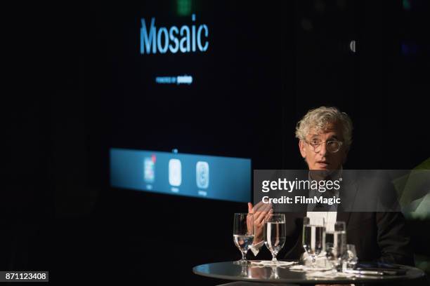 Writer Ed Solomon speaks during an exclusive first look at interactive storytelling APP Mosaic from HBO and PODOP on November 6, 2017 in Seattle,...