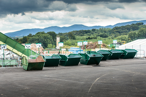 Garbage Collection Place Empty Garbage Containers At Waste Collection Center High-Res Stock ...
