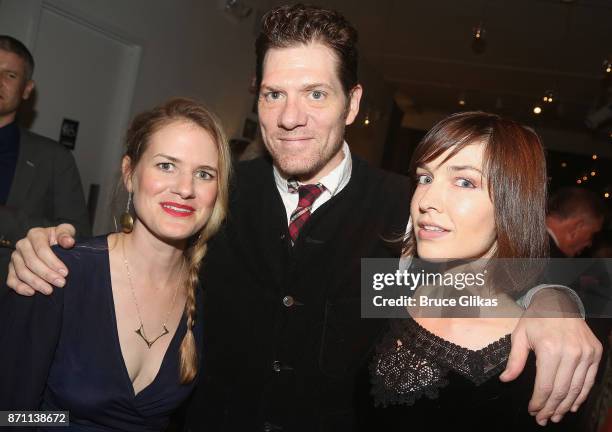 Founder and Executive Director of Space on Ryder Farm Emily Simoness, Adam Rapp and Hallie Newton pose at The 2nd Annual Space on Ryder Farm Gala at...