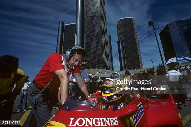 Michele Alboreto, Mauro Forghieri, Ferrari 126C4, Grand Prix of Detroit, Detroit street circuit, 24 June 1984.