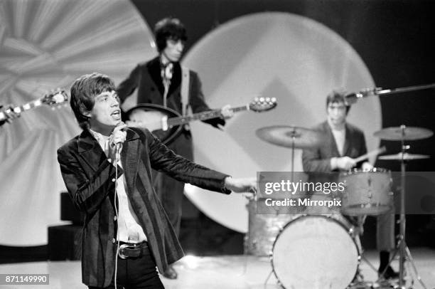 The Rolling Stones seen here in rehearsal for the Eamonn Andrews Show at the television studios in Teddington. Mick Jagger took the opportunity to...