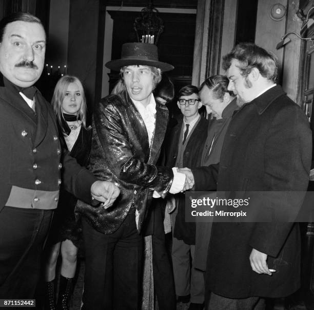 Lead singer of The Rolling Stones pop group Mick Jagger with Marianne Faithful arriving at the Royal Opera House in Covent Garden for the Royal...