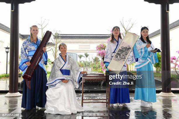 Jessica Korda of United States, Michelle Wie of United States, Sandra Gal of Germany, and Xiang Sui of China pose during a tournament launch event...