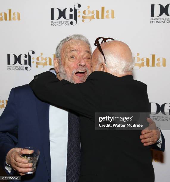 Stephen Sondheim and Hal Prince attend the 2017 Dramatists Guild Foundation Gala reception at Gotham Hall on November 6, 2017 in New York City.