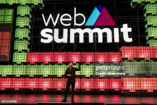 Bryan Johnson, founder of Kernel, speaks on stage during the opening event at the Lisbon Web Summit in Lisbon, Portugal, on Monday, Nov. 6. 2017....