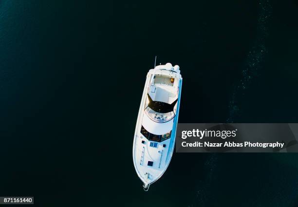 aerial view of boat. - whangaparoa peninsula bildbanksfoton och bilder