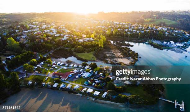 sunset at stillwater marina, auckland, new zealand. - whangaparoa peninsula bildbanksfoton och bilder