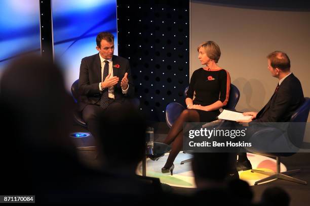 Tom Harrison, Director of England Women's Cricket Clare Connor and broadcaster James Pearce speak on a panel during the Deltatre Sport Industry...