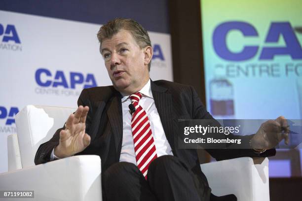 Paul Griffiths, chief executive officer of Dubai Airports, speaks during the CAPA Asia Aviation and Corporate Travel Summit in Singapore, on Tuesday,...