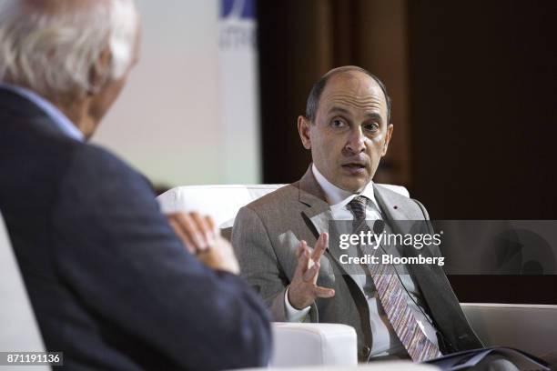 Akbar Al Baker, chief executive officer of Qatar Airways Ltd., speaks during the CAPA Asia Aviation and Corporate Travel Summit in Singapore, on...