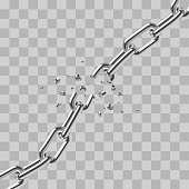 Realistic broken steel chain links freedom isolated on transparent background