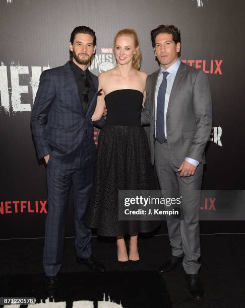 Ben Barnes, Deborah Ann Woll and Jon Bernthal attend the "Marvel's The Punisher" New York Premiere on November 6, 2017 in New York City.